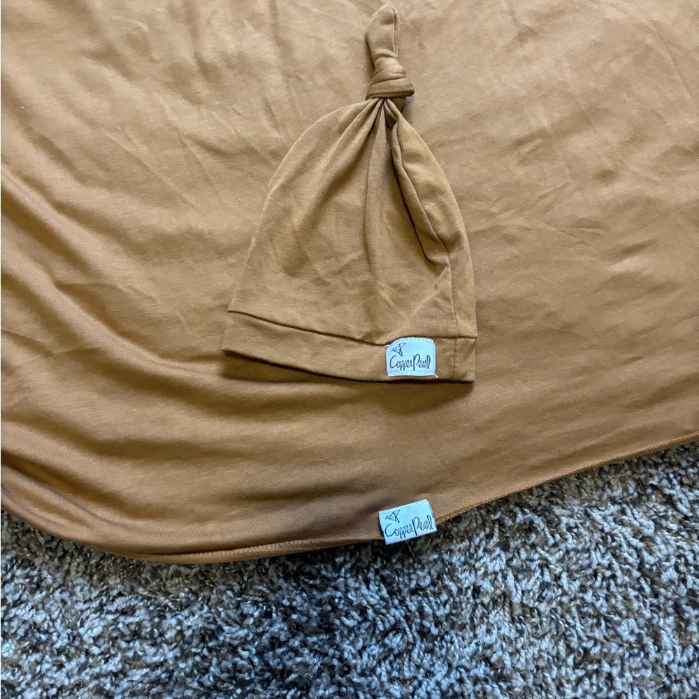 Tan Baby Blanket and Hat Set